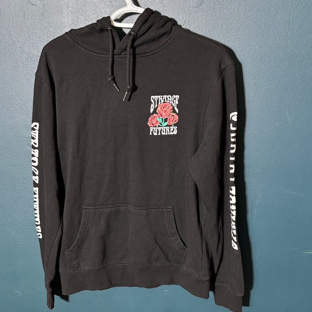 Riot Society Black Hoodie with Rose Strange Futures